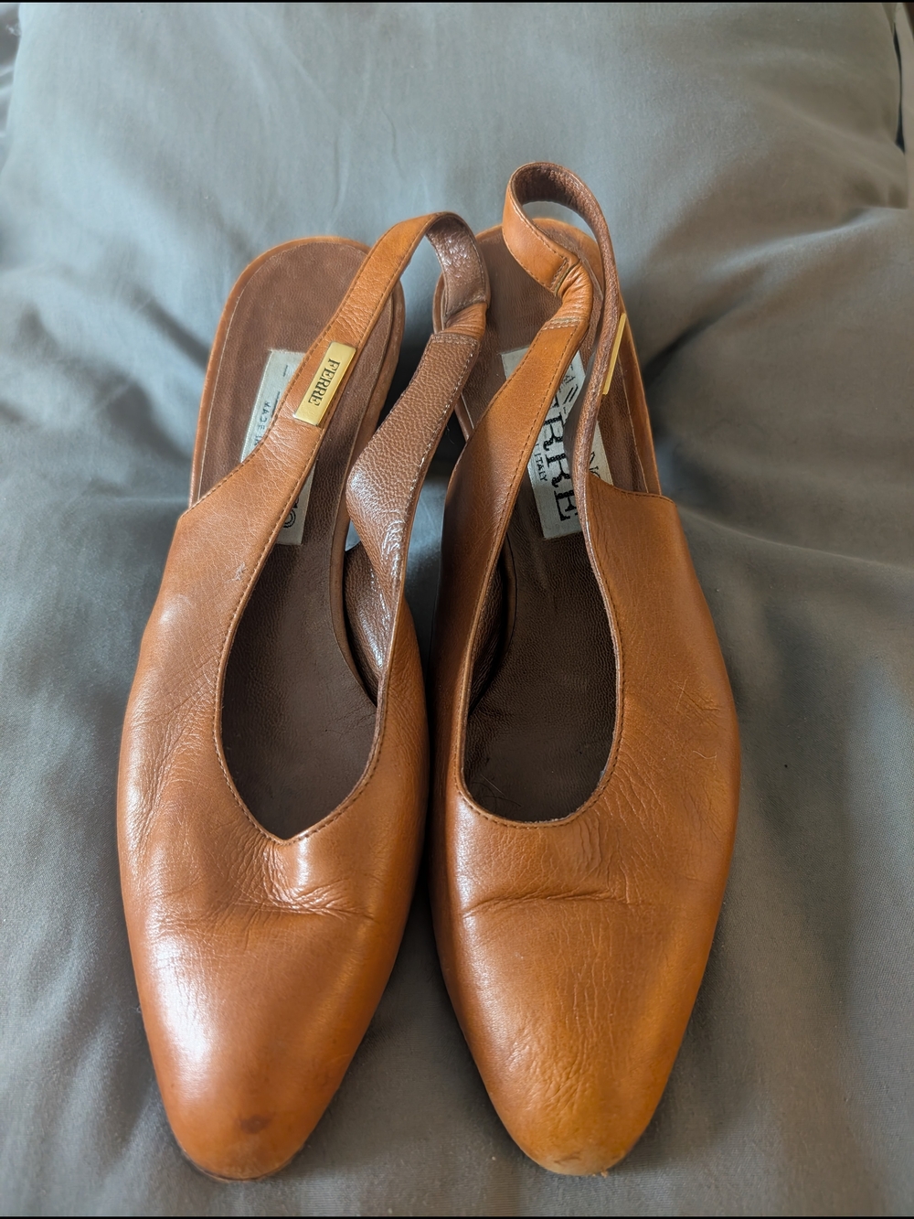 Gianfranco Ferré Tobacco Leather Slingback Heels - IT 37